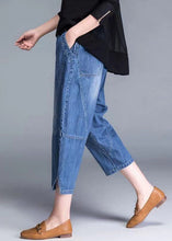 Load image into Gallery viewer, Plus Size Blue Pockets Patchwork lantern Fall Denim Pants