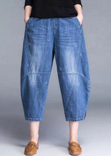 Load image into Gallery viewer, Plus Size Blue Pockets Patchwork lantern Fall Denim Pants