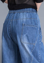 Load image into Gallery viewer, Plus Size Blue Pockets Patchwork lantern Fall Denim Pants