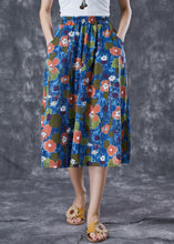 Load image into Gallery viewer, Plus Size Blue Print Exra Large Hem Linen Skirt Summer