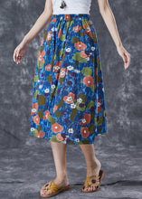 Load image into Gallery viewer, Plus Size Blue Print Exra Large Hem Linen Skirt Summer