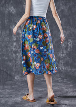 Load image into Gallery viewer, Plus Size Blue Print Exra Large Hem Linen Skirt Summer