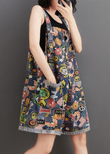 Load image into Gallery viewer, Plus Size Blue Print Pockets Patchwork Denim Shorts Jumpsuit Summer