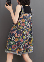 Load image into Gallery viewer, Plus Size Blue Print Pockets Patchwork Denim Shorts Jumpsuit Summer