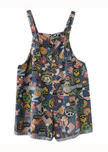 Load image into Gallery viewer, Plus Size Blue Print Pockets Patchwork Denim Shorts Jumpsuit Summer