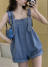 Load image into Gallery viewer, Plus Size Blue Slash Neck Patchwork Button Jumpsuit Pants Summer