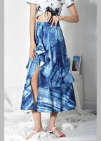 Plus Size Blue Tie Dye Asymmetrical design Ruffles Skirts