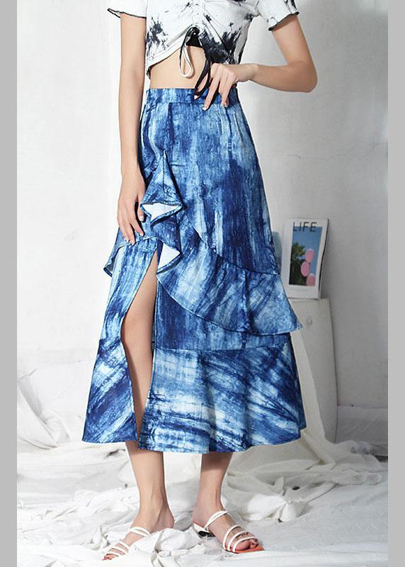 Plus Size Blue Tie Dye Asymmetrical design Ruffles Skirts