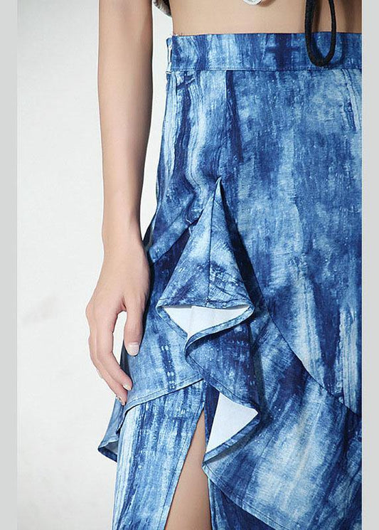 Plus Size Blue Tie Dye Asymmetrical design Ruffles Skirts