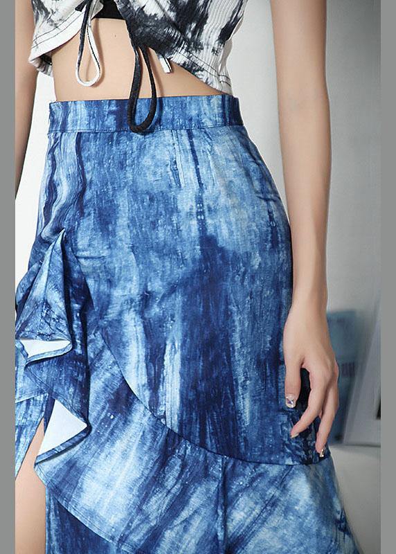 Plus Size Blue Tie Dye Asymmetrical design Ruffles Skirts