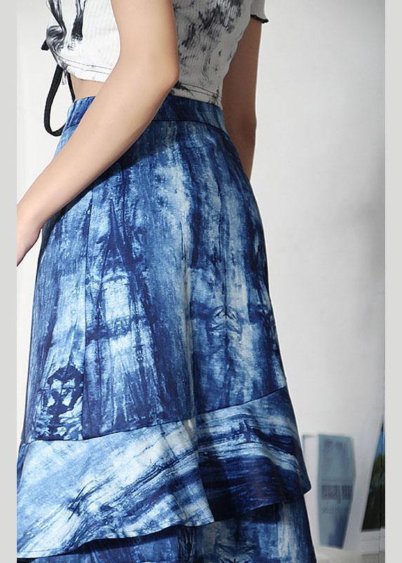 Plus Size Blue Tie Dye Asymmetrical design Ruffles Skirts