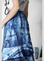 Plus Size Blue Tie Dye Asymmetrical design Ruffles Skirts