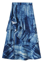 Plus Size Blue Tie Dye Asymmetrical design Ruffles Skirts