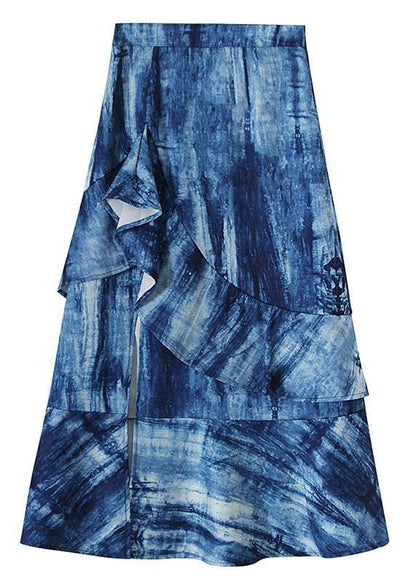 Plus Size Blue Tie Dye Asymmetrical design Ruffles Skirts