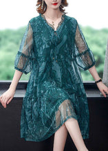 Load image into Gallery viewer, Plus Size Blue V Neck Print Tulle Holiday Dress Summer