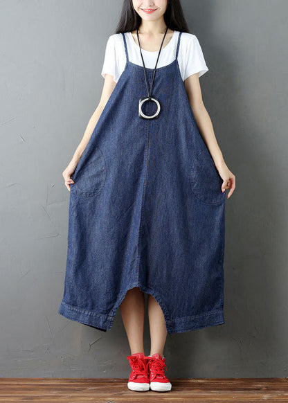 Plus Size Blue pockets harem pants Jumpsuits Spring