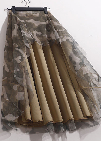 Plus Size Camouflage Print Elastic Waist Tulle Vacation Skirts Spring