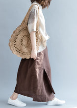 Load image into Gallery viewer, Plus Size Chocolate Asymmetrical Pockets Linen Skirts Spring