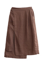 Load image into Gallery viewer, Plus Size Chocolate Asymmetrical Pockets Linen Skirts Spring
