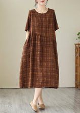 Load image into Gallery viewer, Plus Size Coffee Oversized Plaid Linen Holiday Dress Summer