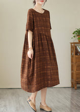Load image into Gallery viewer, Plus Size Coffee Oversized Plaid Linen Holiday Dress Summer