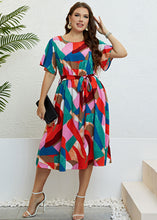 Load image into Gallery viewer, Plus Size Colorblock Print Tie Waist Patchwork Chiffon Dresses Summer