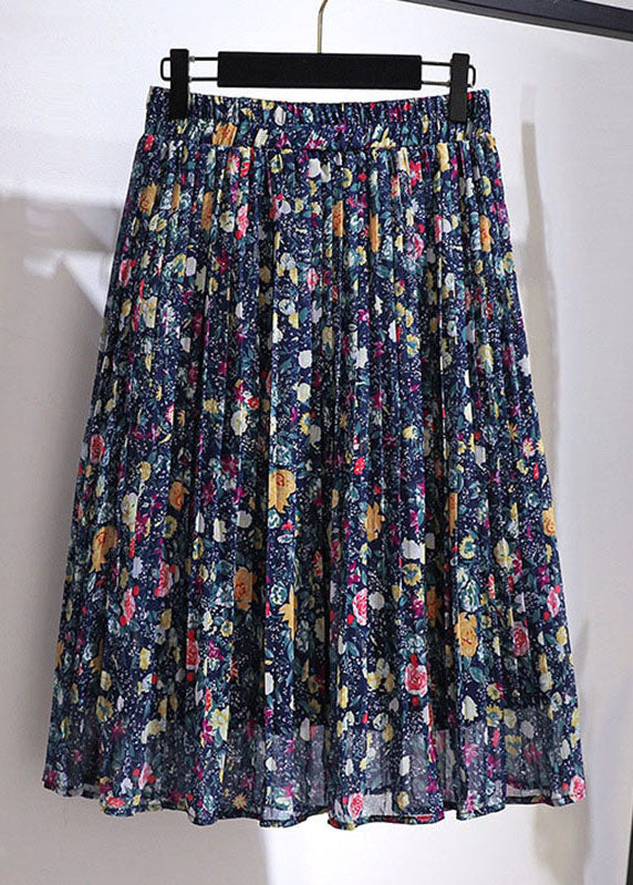 Plus Size Colorblock Print Wrinkled Patchwork Chiffon Skirt Summer