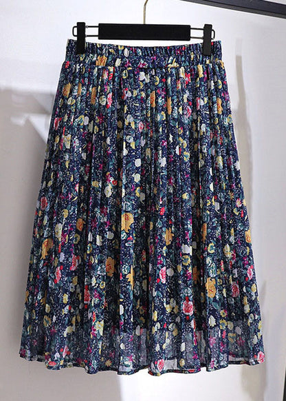 Plus Size Colorblock Print Wrinkled Patchwork Chiffon Skirt Summer