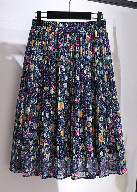 Plus Size Colorblock Print Wrinkled Patchwork Chiffon Skirt Summer