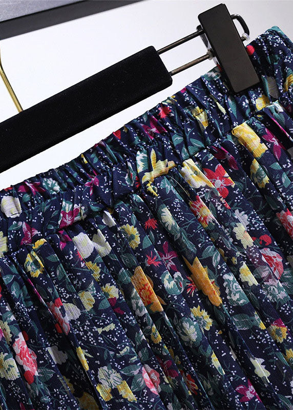 Plus Size Colorblock Print Wrinkled Patchwork Chiffon Skirt Summer