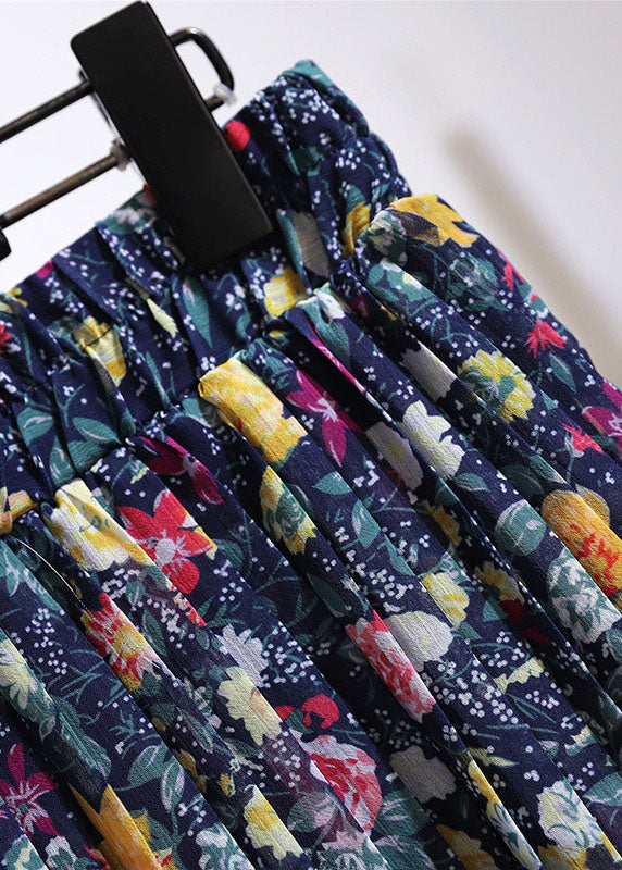 Plus Size Colorblock Print Wrinkled Patchwork Chiffon Skirt Summer