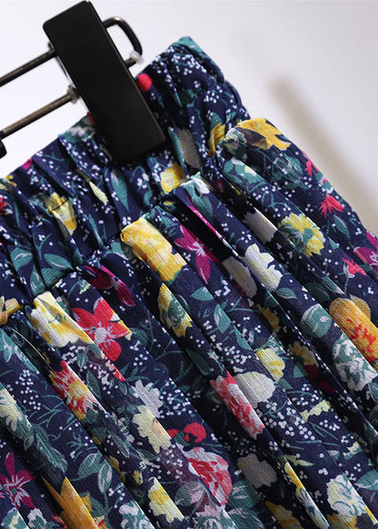 Plus Size Colorblock Print Wrinkled Patchwork Chiffon Skirt Summer