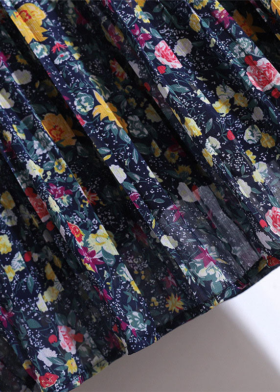 Plus Size Colorblock Print Wrinkled Patchwork Chiffon Skirt Summer