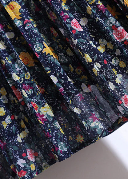 Plus Size Colorblock Print Wrinkled Patchwork Chiffon Skirt Summer