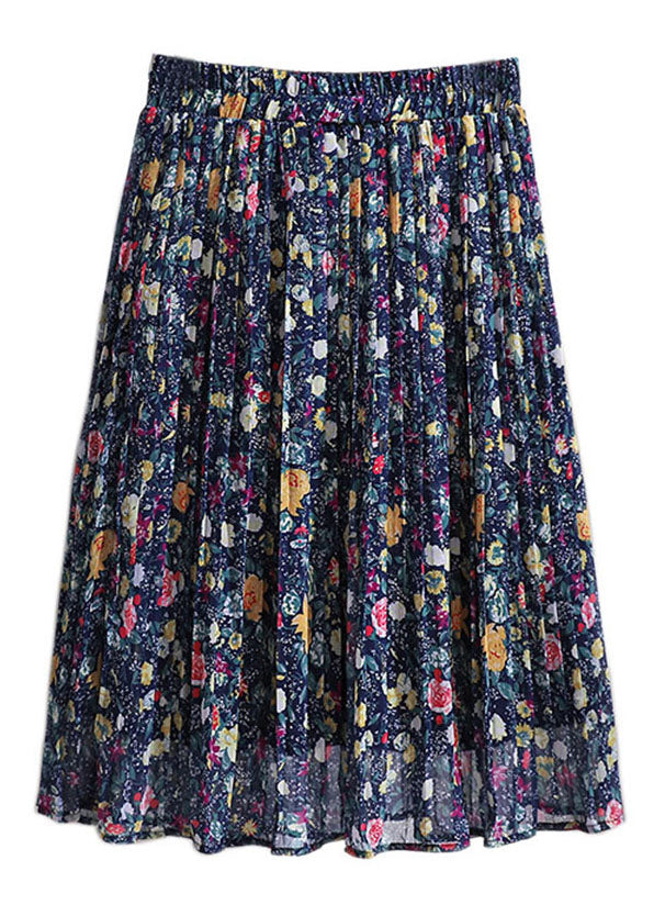 Plus Size Colorblock Print Wrinkled Patchwork Chiffon Skirt Summer