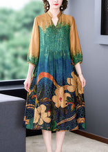 Load image into Gallery viewer, Plus Size Colorblock Print Wrinkled Silk A Line Dresses Bracelet Sleeve