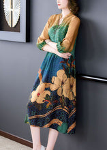 Load image into Gallery viewer, Plus Size Colorblock Print Wrinkled Silk A Line Dresses Bracelet Sleeve