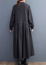 Load image into Gallery viewer, Plus Size Denim Black Stand Collar Patchwork Wrinkled Button Ankle Shirts Dress Long Sleeve