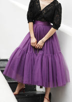Plus Size Fashion Purple Patchwork Tulle Skirt Spring