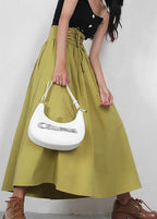 Plus Size Green Cinched Summer Tie Waist Skirt Cotton