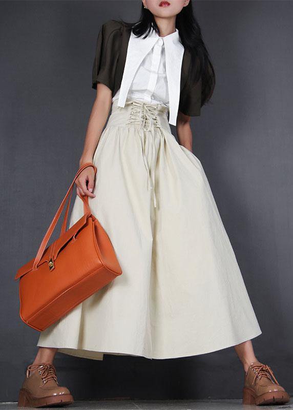 Plus Size Green Cinched Summer Tie Waist Skirt Cotton