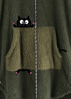 Plus Size Green Hooded Print Pockets Patchwork Teddy Faux Fur Coats Fall