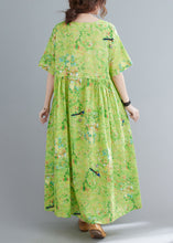 Load image into Gallery viewer, Plus Size Green O-Neck Print Exra Large Hem Wrinkled Cotton Long Dress Short Sleeve