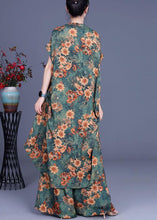 Load image into Gallery viewer, Plus Size Green Print asymmetrical design Silk Wide Leg Two Piece Set Outfits