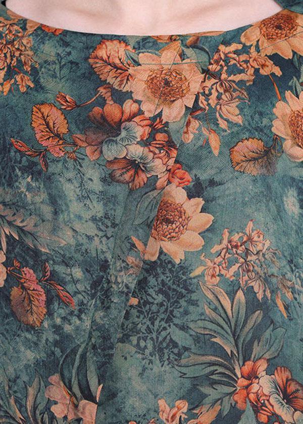 Plus Size Green Print asymmetrical design Silk Wide Leg Two Piece Set Outfits