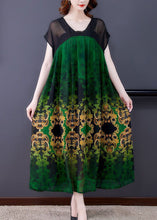 Load image into Gallery viewer, Plus Size Green V Neck Patchwork Print Chiffon Dresses Short Sleeve