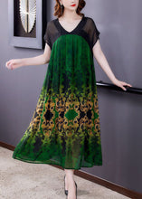 Load image into Gallery viewer, Plus Size Green V Neck Patchwork Print Chiffon Dresses Short Sleeve