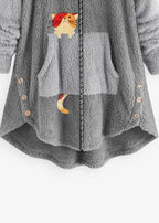 Plus Size Grey Hooded Print Zippered Patchwork Teddy Faux Fur Coat Fall