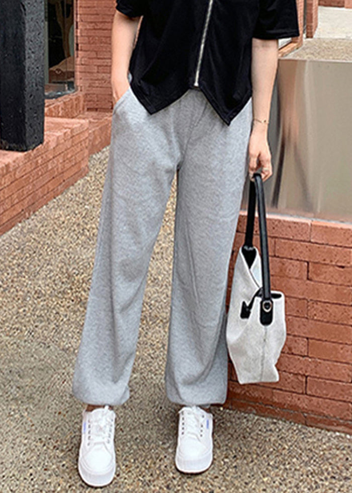 Plus Size Grey Oversized Pockets Cotton Sweatshirt Pants Fall