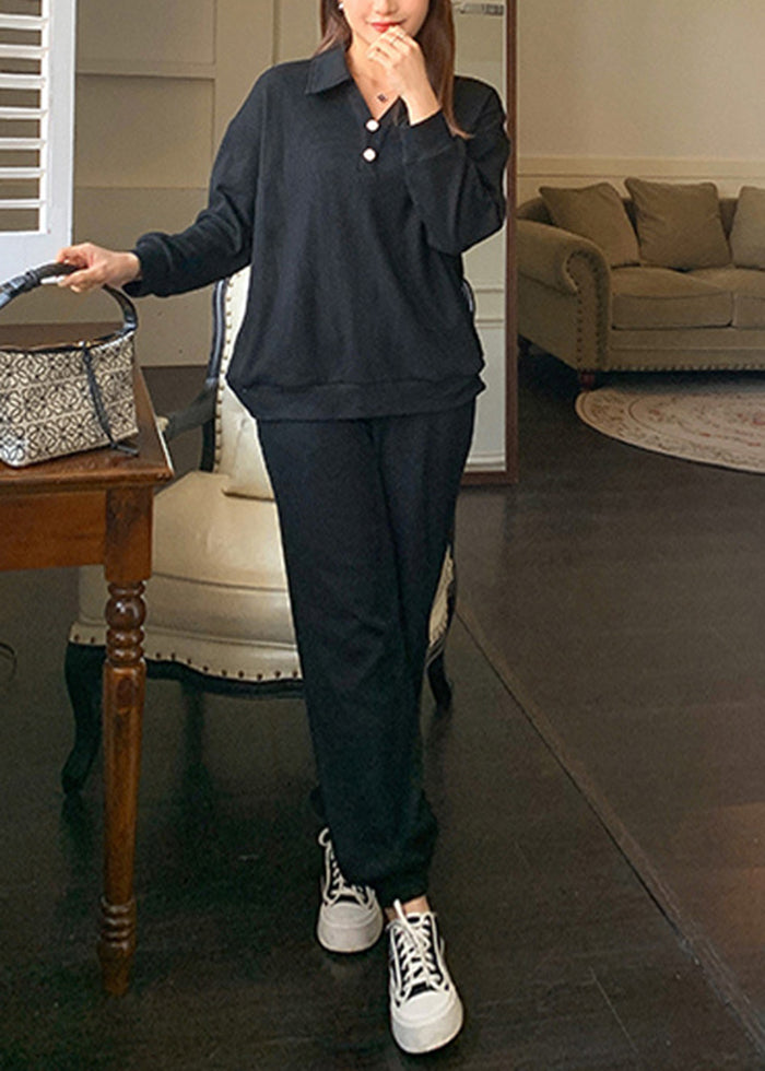 Plus Size Grey Oversized Pockets Cotton Sweatshirt Pants Fall